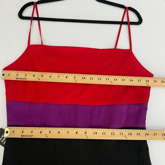 Express Satin Color Block Tier Cowl Neck Midi Slip Dress Red Purple Black Large - Picture 11 of 13